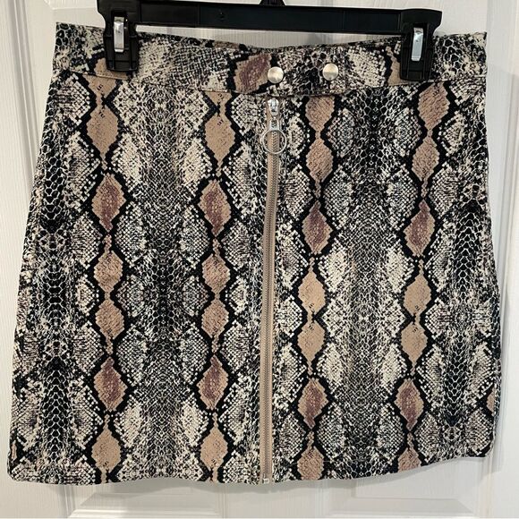 Altar’d State Pink Tan Snake Skin Print Zip Up Mini Skirt Women’s Size L - Picture 1 of 7